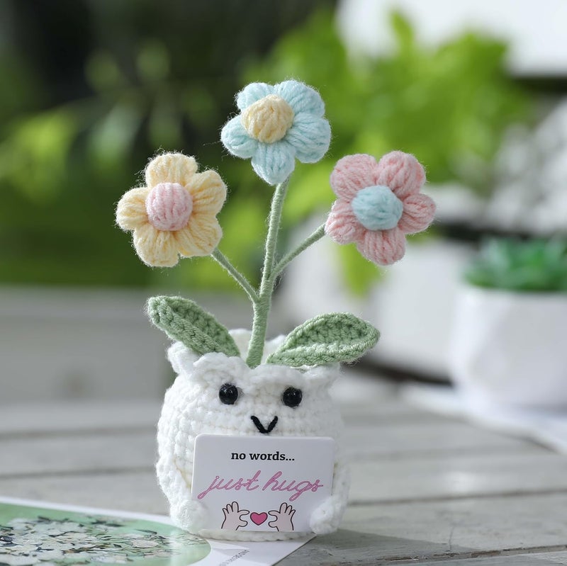 YOOJEE Crochet Sympathy Gifts for Loss of Loved One – No Words, Just Hugs Crochet Puff Flower Plant– Bereavement, Memorial, Get Well Soon, Grief Gift Idea for Loss of Grandpa Grandma Mom Dad - Image 5